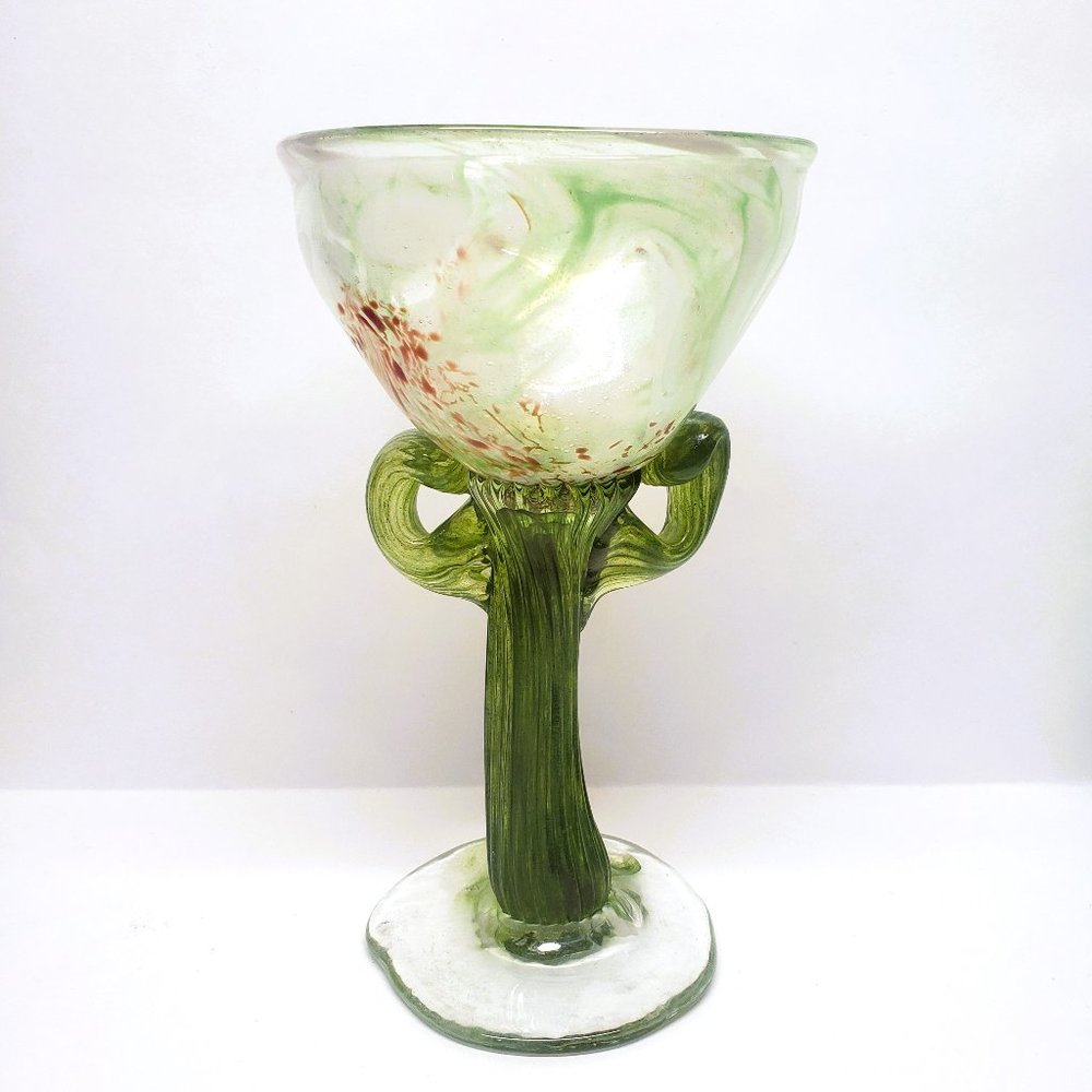 1987 George Averbeck Art Glass Saguaro Cactus Goblet Wine Fire on the Mountain